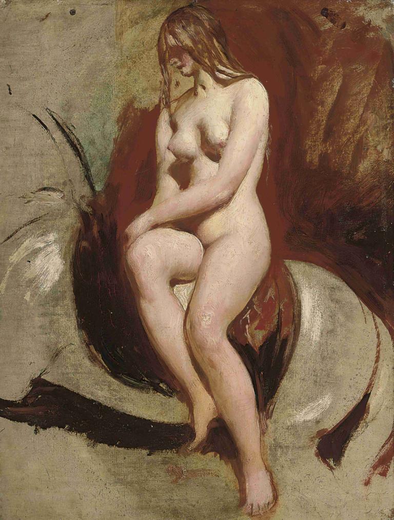 Seated female nude,Femeie așezată nud,William Etty,Pictura in ulei,Pictura in ulei, 1 fata, parodie artistică