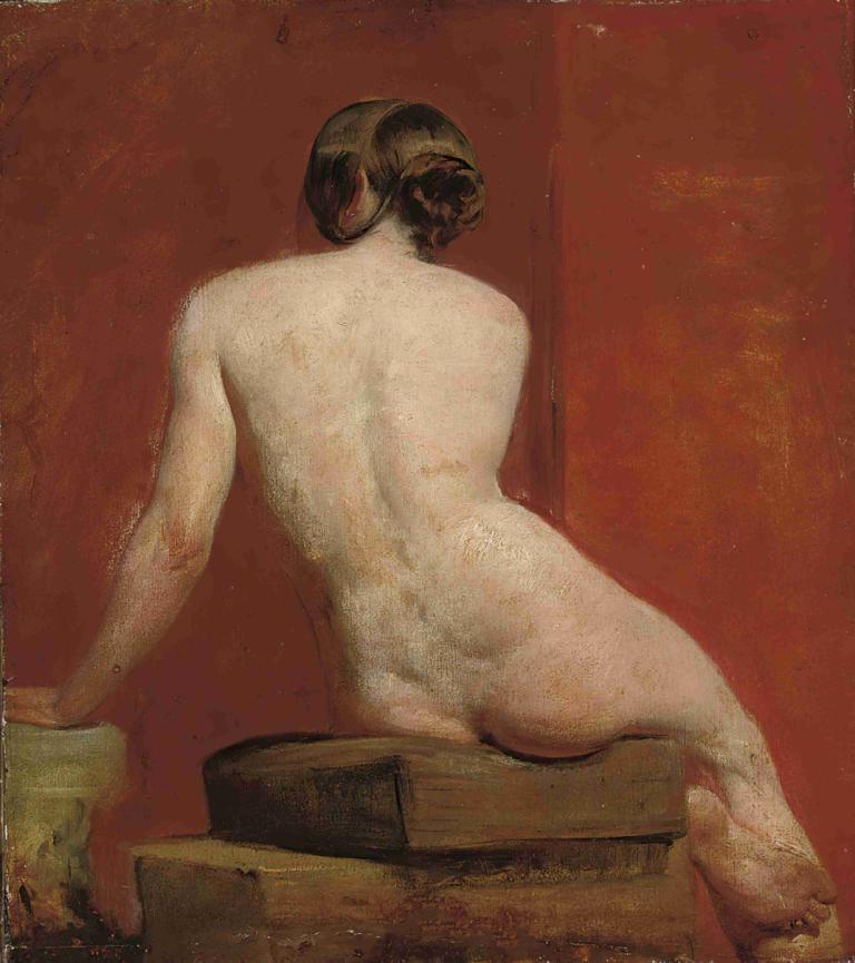 Seated female nude,Wanita duduk telanjang,William Etty,Lukisan cat minyak,Lukisan cat minyak, fokus pria