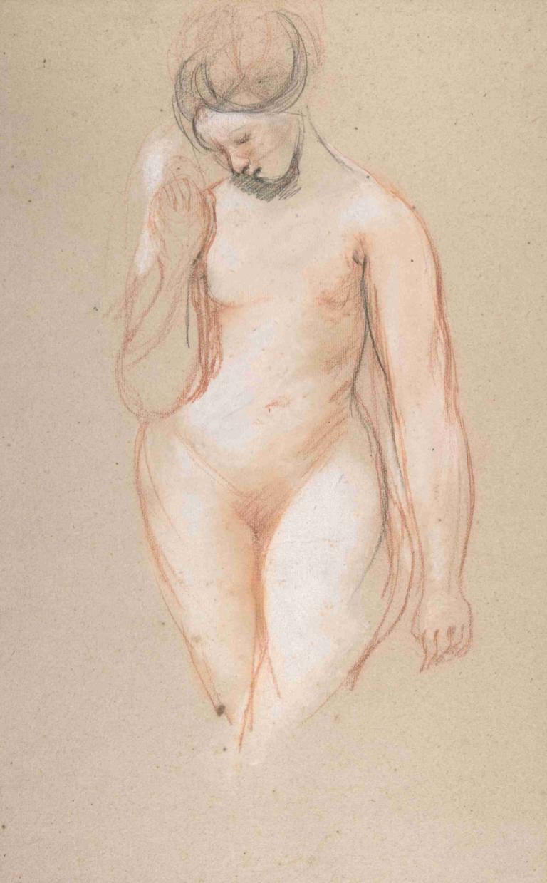 Standing Female Nude,Wanita Berdiri Telanjang,William Etty,Sketsa Warna,Sketsa Warna, solo, telanjang