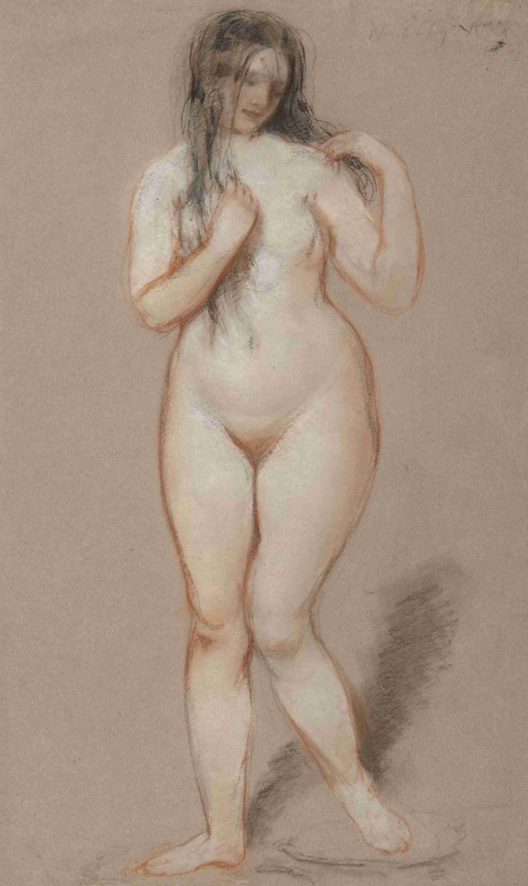 Standing Female Nude,Wanita Berdiri Telanjang,William Etty,Sketsa Warna,Sketsa Warna, 1 gadis, solo