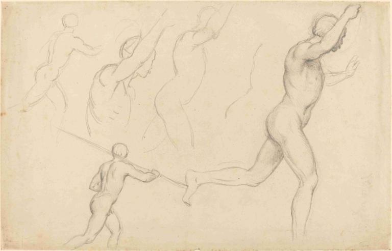 Studies of Men Running,Studi tentang Pria yang Berlari,William Etty,Sketsa,Sketsa, senjata, pedang, pantat