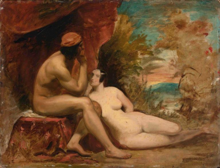 Study For A Family Of The Forests,1. Belajar Untuk Keluarga Hutan,William Etty,Lukisan cat minyak