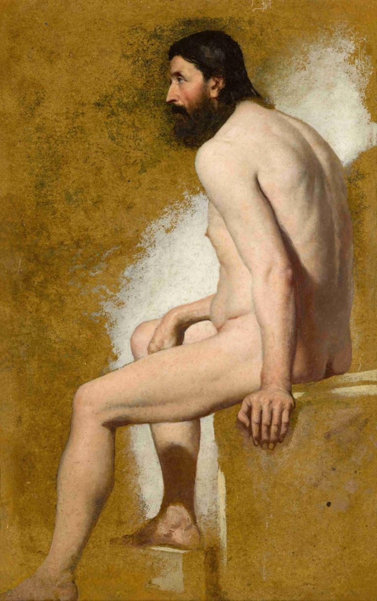 Study Of A Bearded Male Nude,Studi Tentang Pria Berjenggot yang Telanjang,William Etty,Lukisan cat minyak