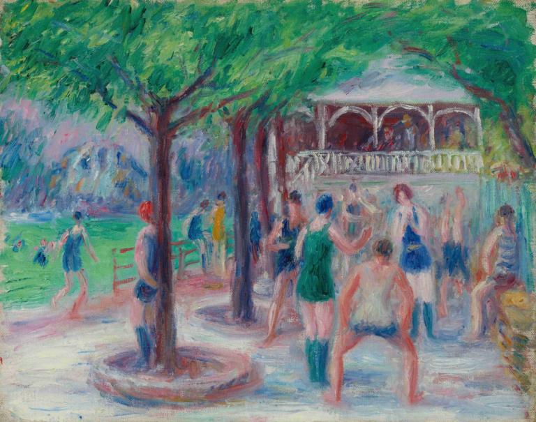 Bathers At Play, Study #2,William James Glackens,Oil Painting,Oil Painting, multiple girls, tree