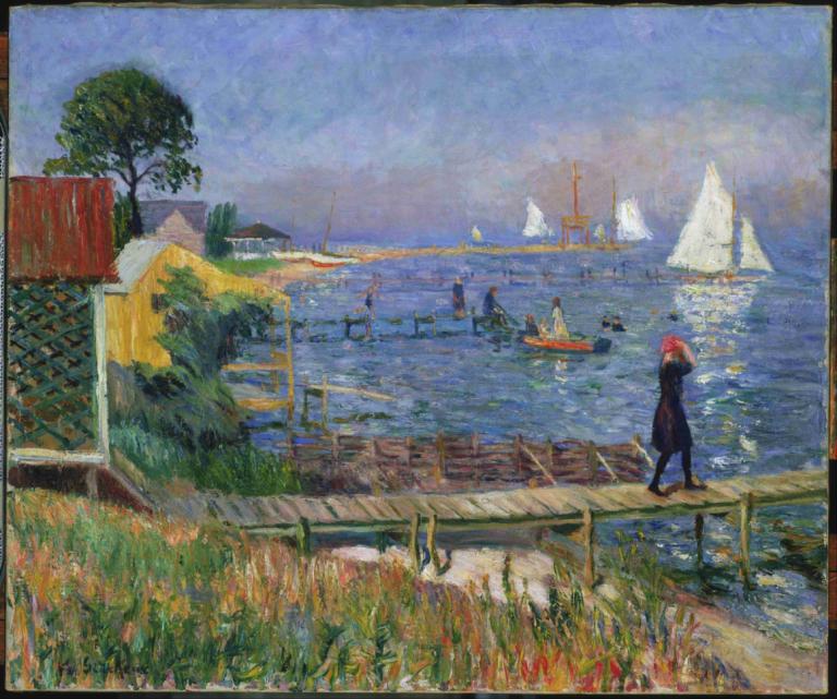 Bathers at Bellport,William James Glackens,Oil Painting,Oil Painting, watercraft, outdoors, boat, scenery