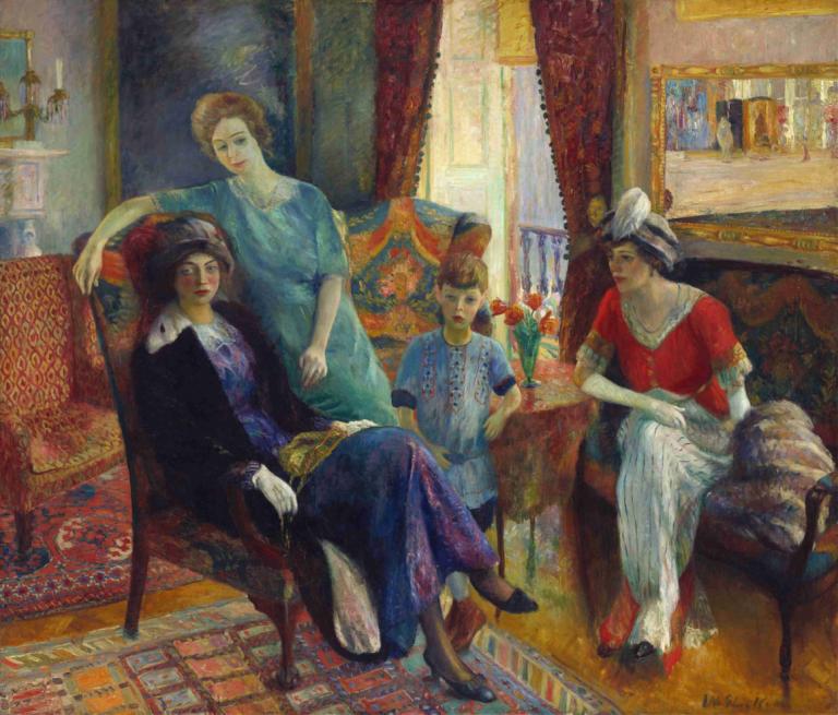 Family Group,Grupo familiar,William James Glackens,Pintura al óleo,Pintura al óleo, parodia de bellas artes