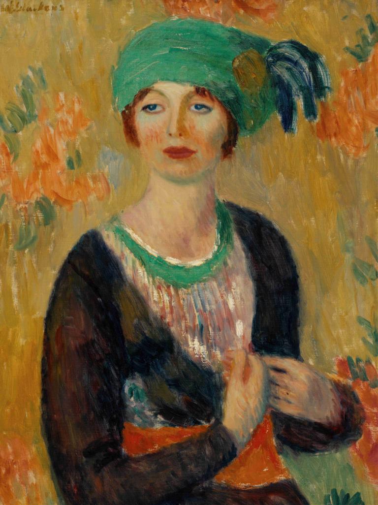 Girl in Green Turban,Pige i grøn turban,William James Glackens,Oliemaleri,Oliemaleri, solo, maleri (medium)