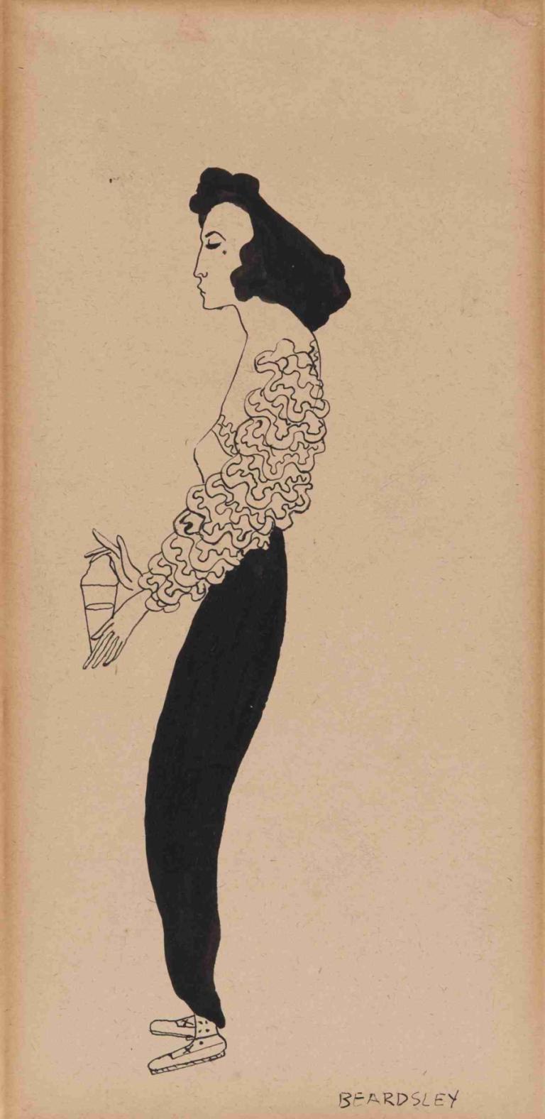 Portrait of Janet Braguin in the style of Aubrey Beardsley,Potret Janet Braguin dengan gaya Aubrey Beardsley