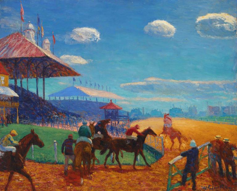 Race Track,Lintasan Balap,William James Glackens,Lukisan cat minyak,Lukisan cat minyak, kuda, di luar rumah