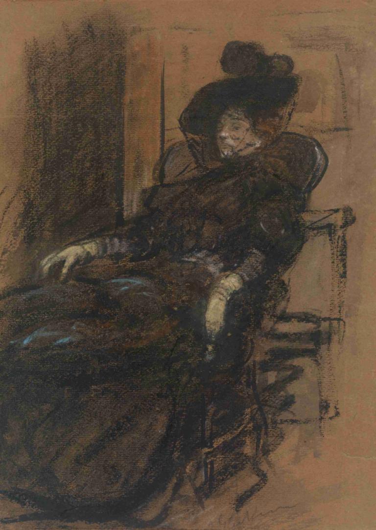 Seated Woman,William James Glackens,Oil Painting,Oil Painting, solo, 1boy, male focus, 1girl, black hair