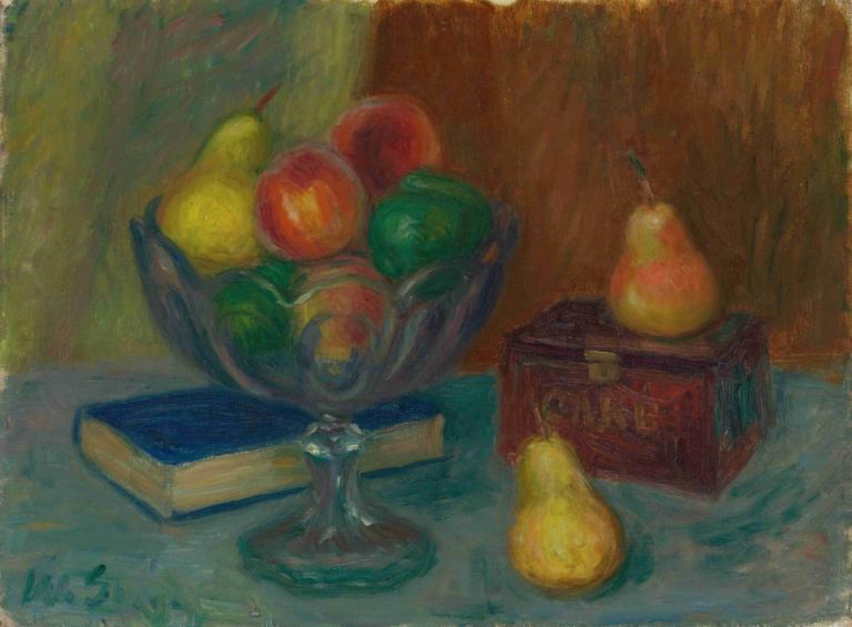 Still Life With Japan Box,Stilleven met Japanse doos,William James Glackens,Olieverf,Olieverf, fruit