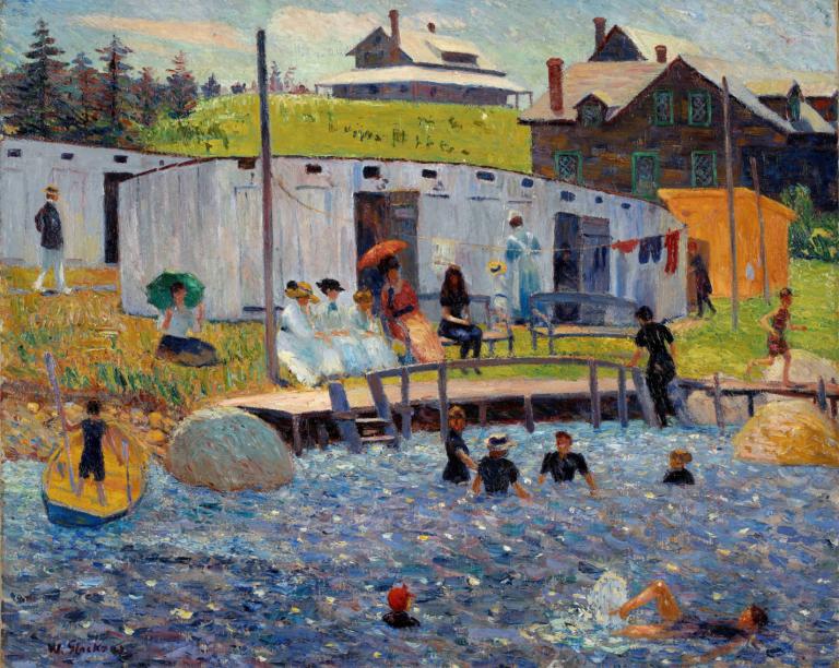 The Bathing Hour, Chester, Nova Scotia,William James Glackens,Lukisan cat minyak,Lukisan cat minyak