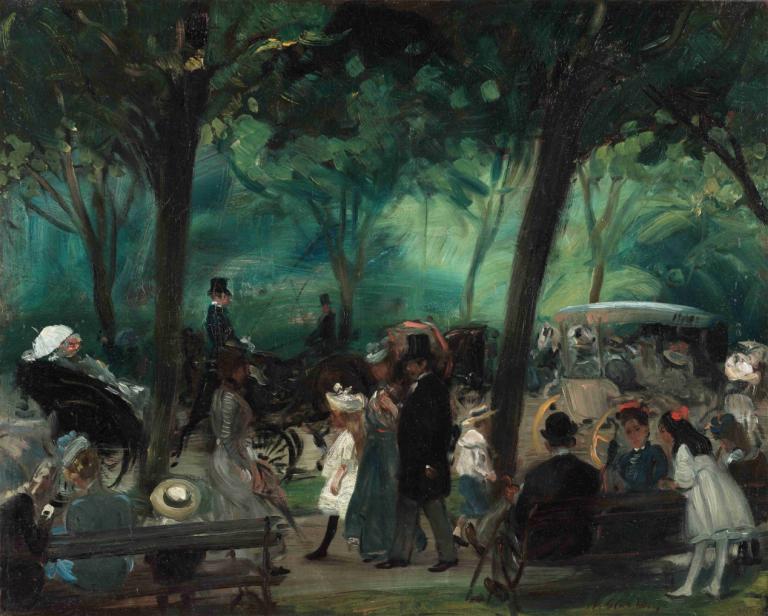 The Drive, Central Park,William James Glackens,Lukisan cat minyak,Lukisan cat minyak, banyak gadis