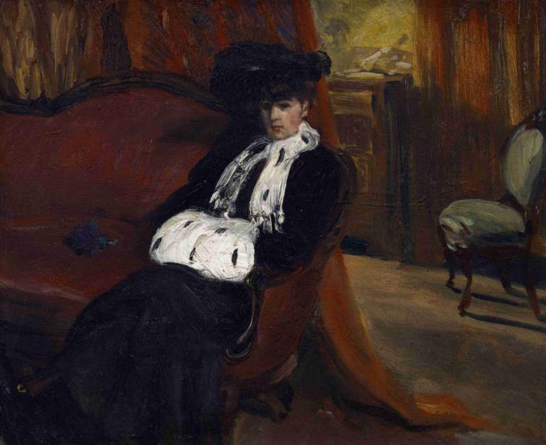 The Ermine Muff,Το Ermine Muff,William James Glackens,Ελαιογραφία,Ελαιογραφία, 1 αγόρι, καπέλο, μονοφωνία