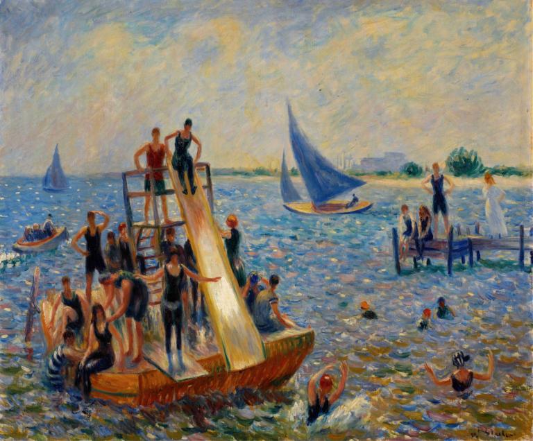 The Raft,Rakit,William James Glackens,Lukisan cat minyak,Lukisan cat minyak, perahu, kapal, lukisan (sedang)