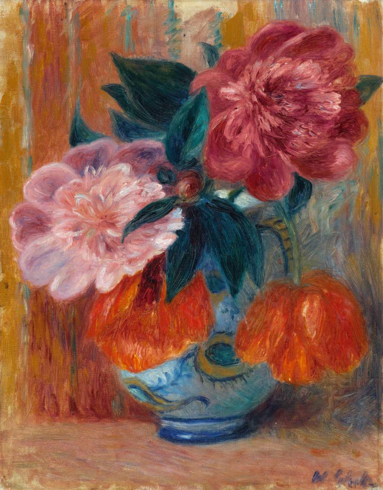 Tulips and Peonies in Pitcher,Tulipani in pivonije v vrču,William James Glackens,Oljna slika,Oljna slika