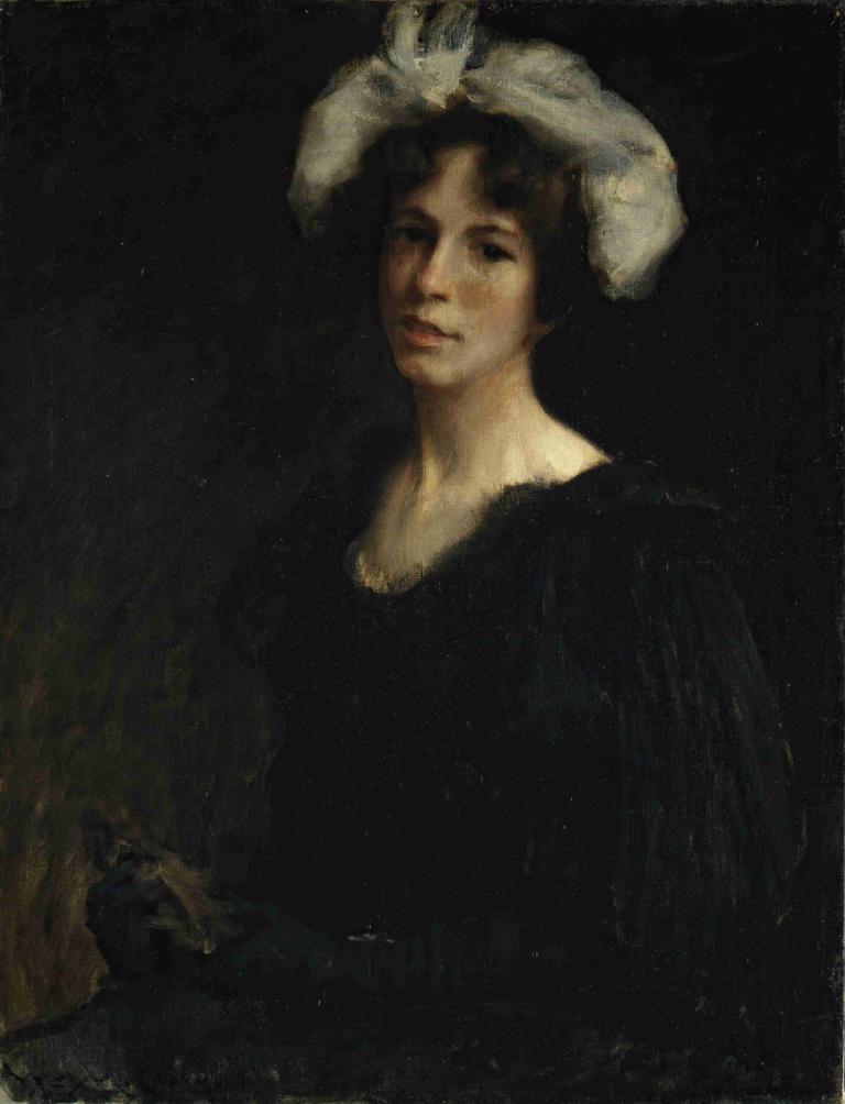 Bessie Potter,William Merritt Chase,Oil Painting,Oil Painting, solo, black hair, fine art parody