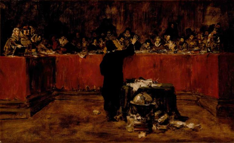 Christopher Columbus before the Spanish Council,William Merritt Chase,Oil Painting,Oil Painting