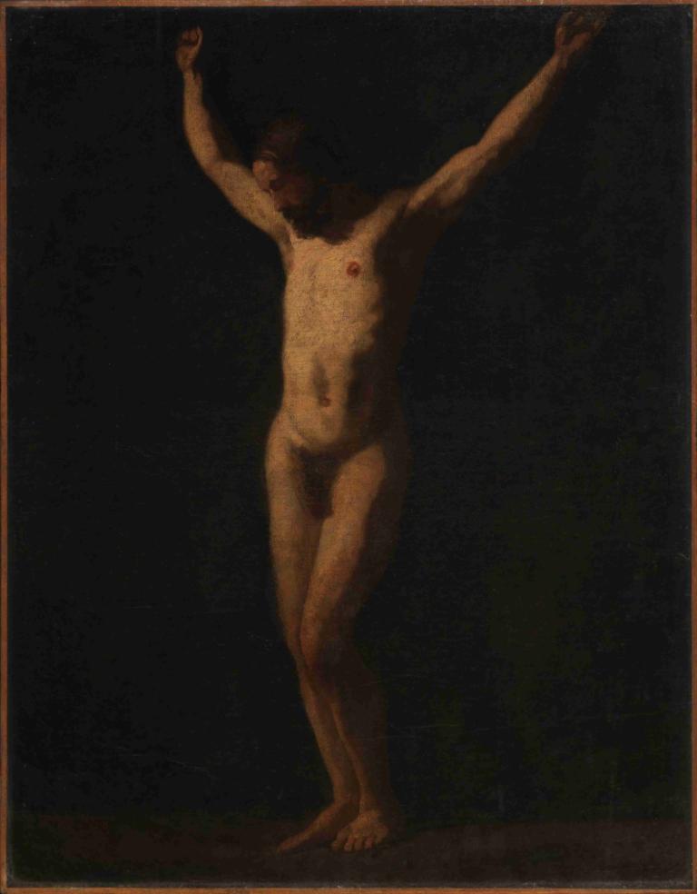 Crucifixion,William Merritt Chase,Oil Painting,Oil Painting, solo, male focus, 1boy, nude, fine art parody