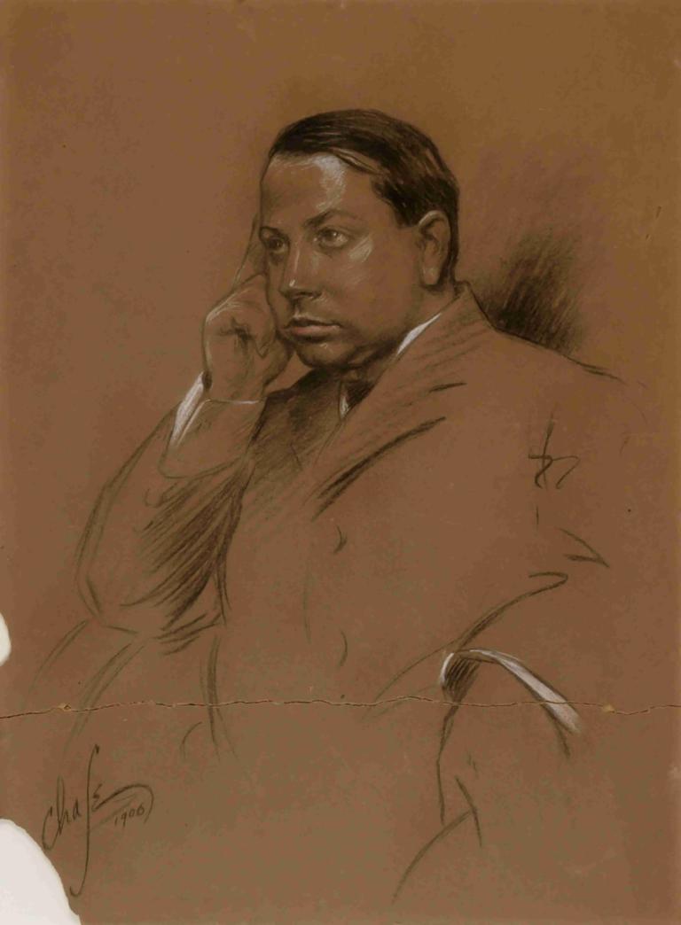 Dr. Eduardo San Giovanni,William Merritt Chase,Sketch,Sketch, 1boy, solo, male focus, dark skin, brown theme