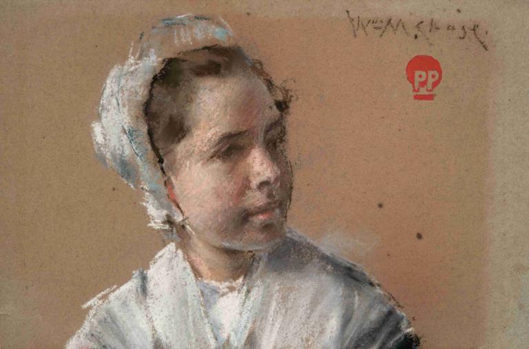 Head of a Young Girl,Hoofd van een jong meisje,William Merritt Chase,Olieverf,Olieverf, solo