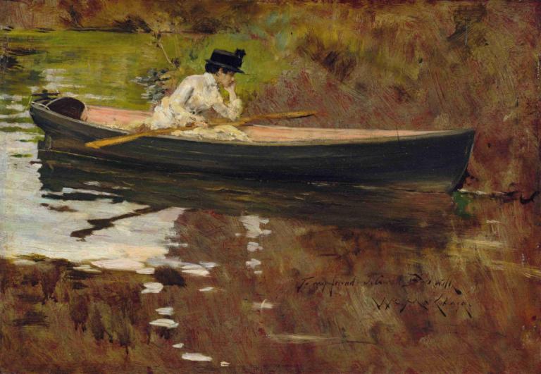 Mrs. Chase in Prospect Park,William Merritt Chase,Oil Painting,Oil Painting, boat, watercraft