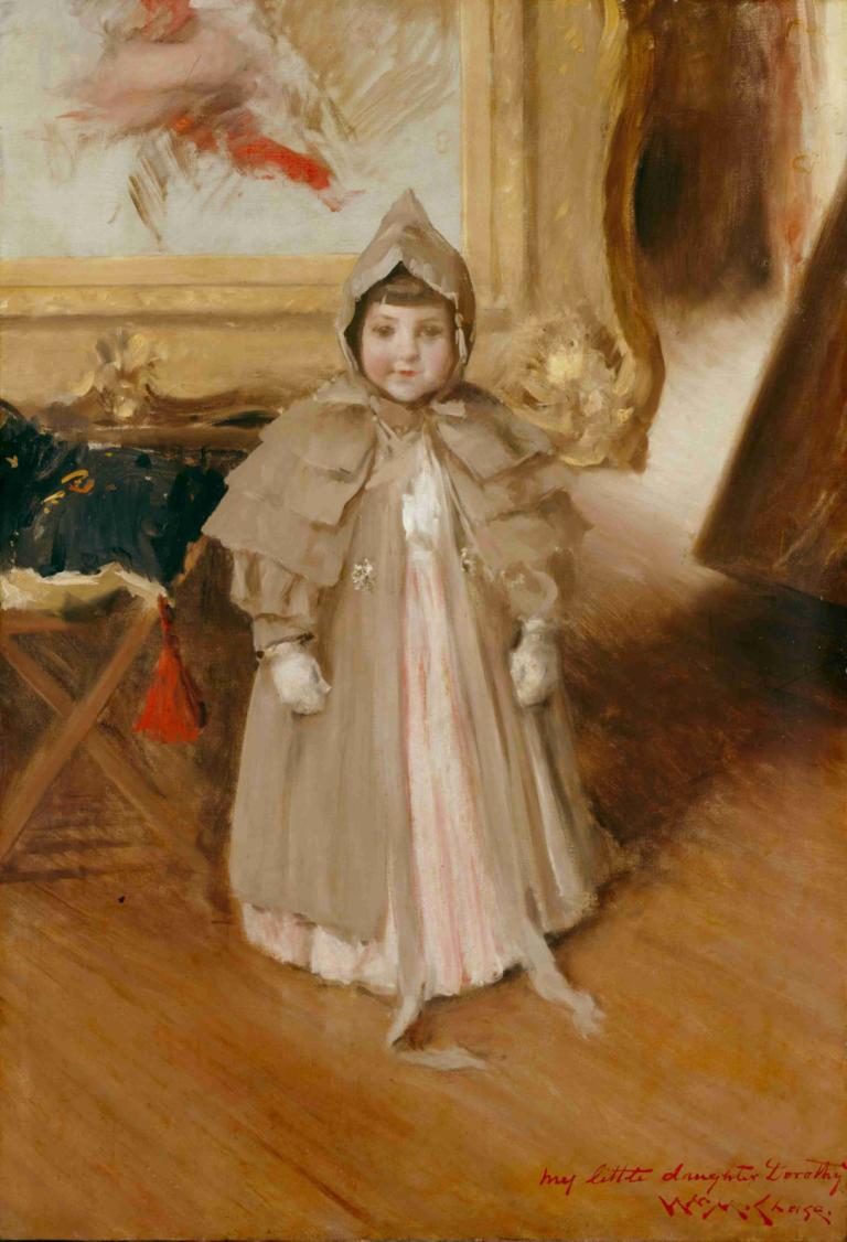 My Little Daughter Dorothy,William Merritt Chase,Oil Painting,Oil Painting, 1girl, dress, solo