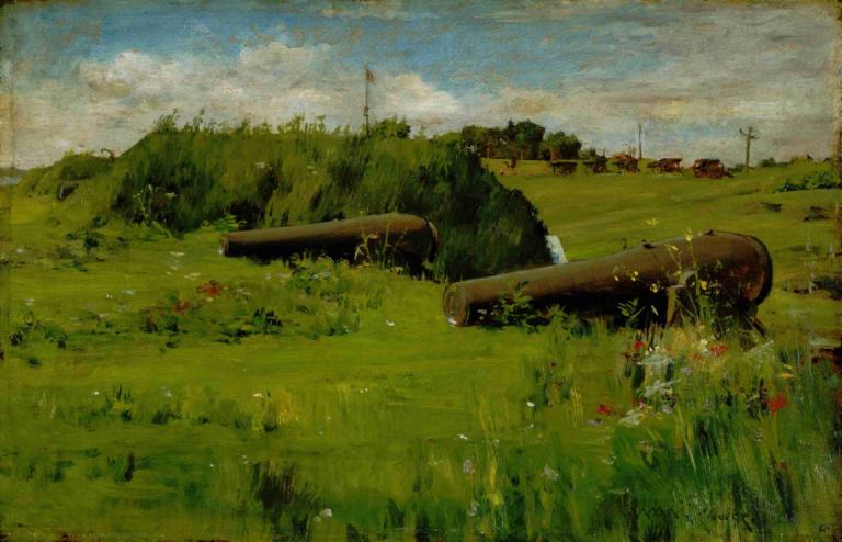 Peace, Fort Hamilton,William Merritt Chase,Oil Painting,Oil Painting, outdoors, grass, no humans, sky