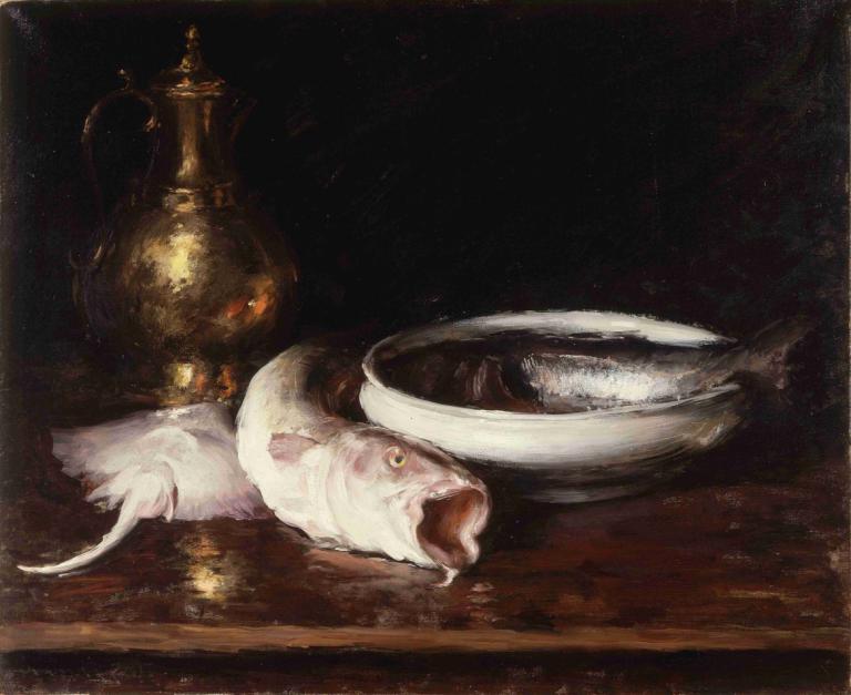 Still Life,William Merritt Chase,Oil Painting,Oil Painting, no humans, open mouth, pokemon (creature)