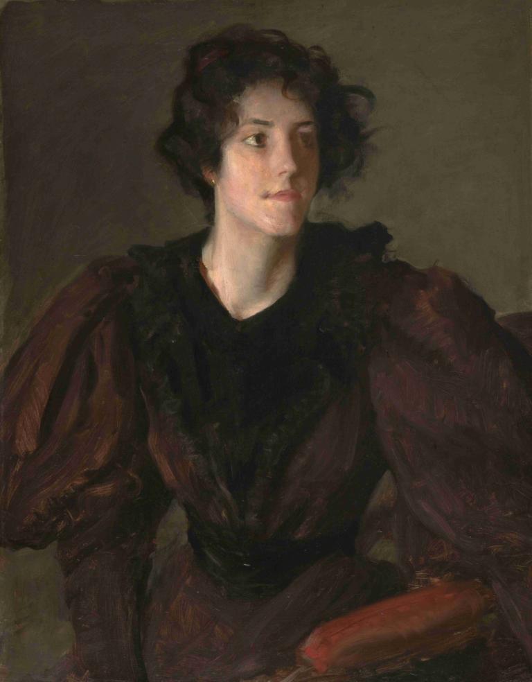 Study Of A Young Woman,William Merritt Chase,Oil Painting,Oil Painting, solo, 1girl, black hair