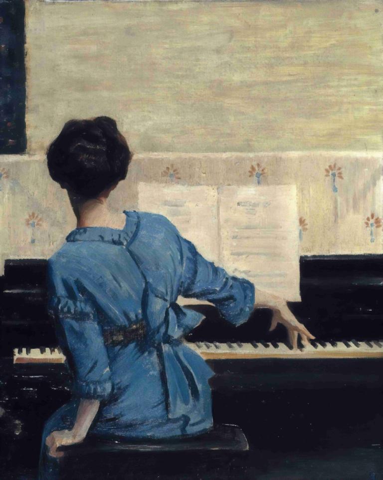 The Keynote,Huvudanförande,William Merritt Chase,Oljemålning,Oljemålning, 1 tjej, solo, piano, svart hår