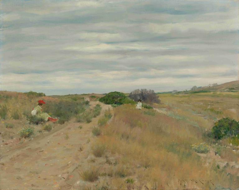 The Old Sand Road,Den gamla sandvägen,William Merritt Chase,Oljemålning,Oljemålning, utomhus, moln, himmel