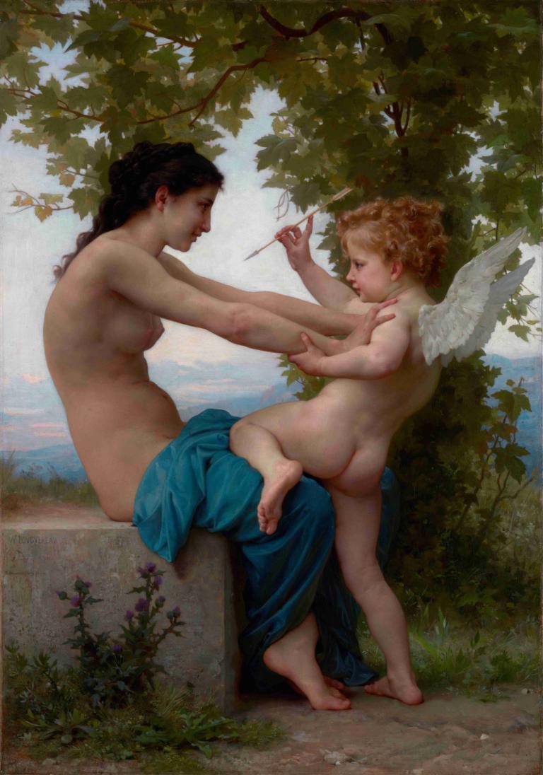 A Young Girl Defending Herself against Eros,William-Adolphe Bouguereau,Oil Painting,Oil Painting