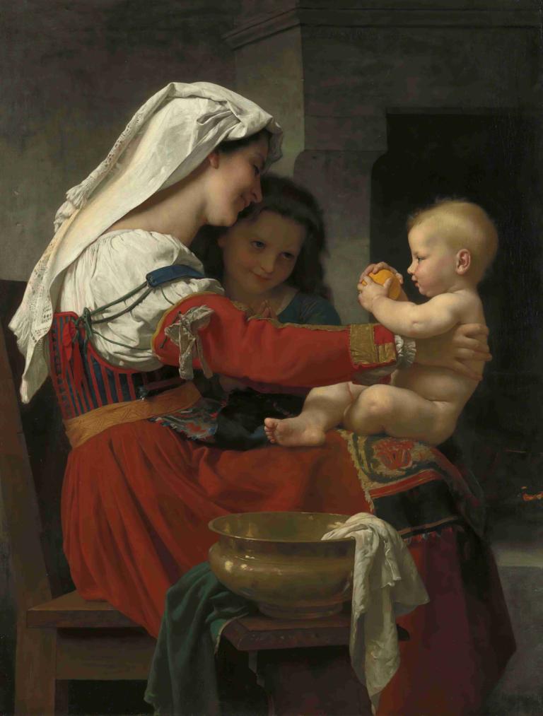 Admiration maternelle - le bain,Materinsko občudovanje - kopel,William-Adolphe Bouguereau,Oljna slika