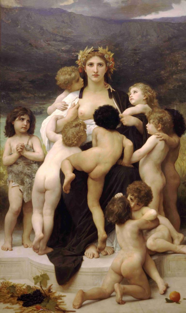 Alma Parens,William-Adolphe Bouguereau,Oljemaleri,Oljemaleri, kunstparodi, parodi, frukt, ass, flere jenter