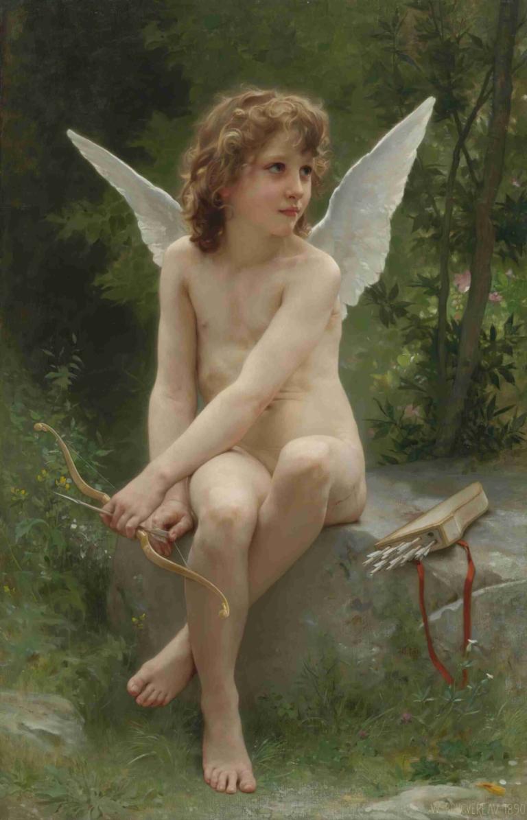 Amour À L'affût,William-Adolphe Bouguereau,Pictura in ulei,Pictura in ulei, 1 fata, aripile, solo, nud