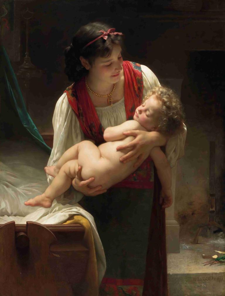 Berceuse (Le coucher),Canción de cuna,William-Adolphe Bouguereau,Pintura al óleo,Pintura al óleo