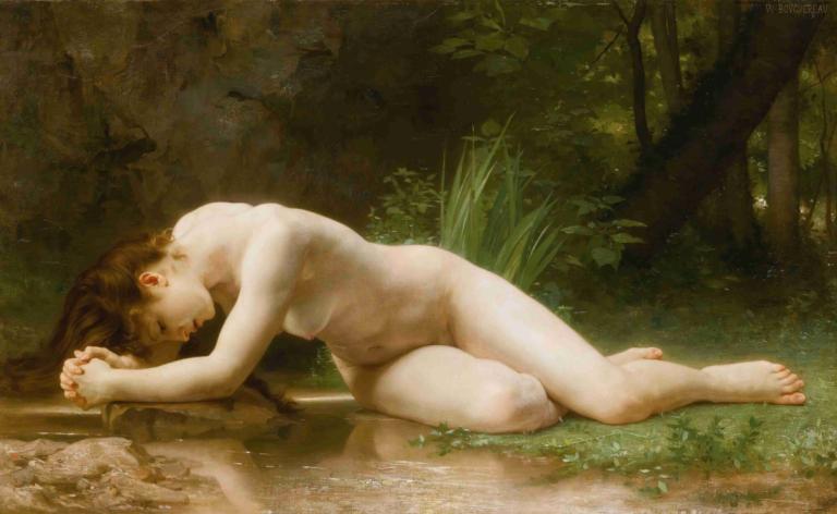 Biblis,William-Adolphe Bouguereau,Oljemaleri,Oljemaleri, 1 jente, naken, solo, kunstparodi, brystvortene