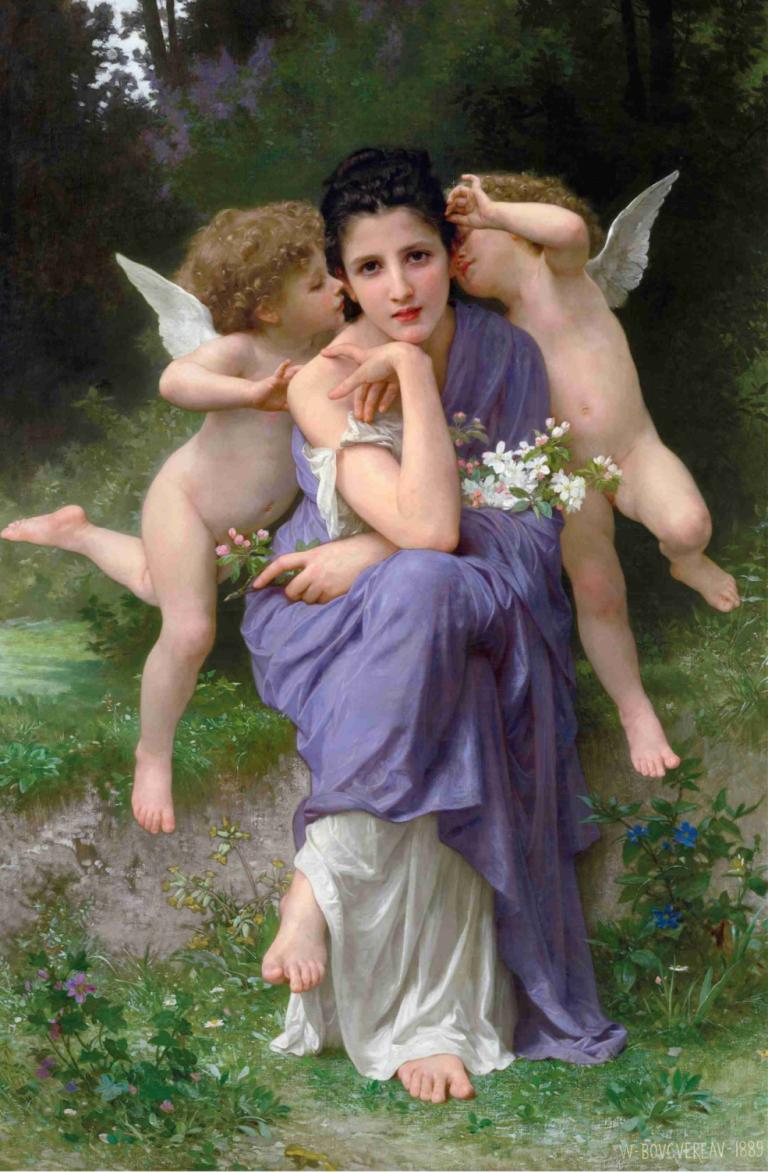 Chansons de printemps,Canciones de primavera,William-Adolphe Bouguereau,Pintura al óleo,Pintura al óleo, alas