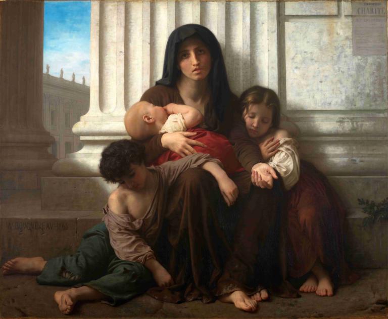 Charity,William-Adolphe Bouguereau,Oil Painting,Oil Painting, fine art parody, barefoot, multiple girls