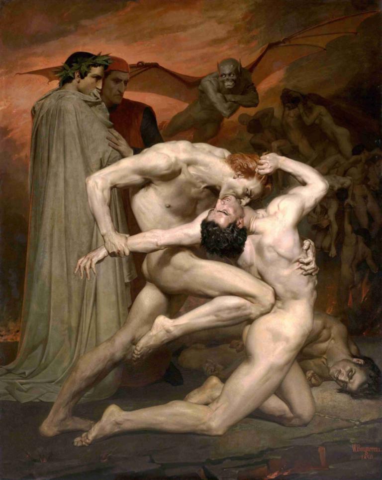 Dante and Virgil in Hell,William-Adolphe Bouguereau,Oil Painting,Oil Painting, fine art parody, multiple boys