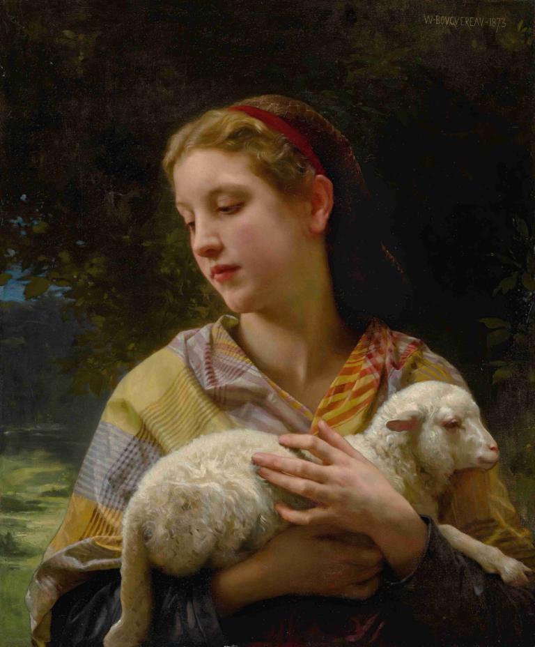 Innocence ,무죄,William-Adolphe Bouguereau,윌리엄-아돌프 부게로,오일 페인팅,오일 페인팅, 여자 1명, 동물을 안고 있는, 동물, 현실적인, 블론드 헤어, 보유