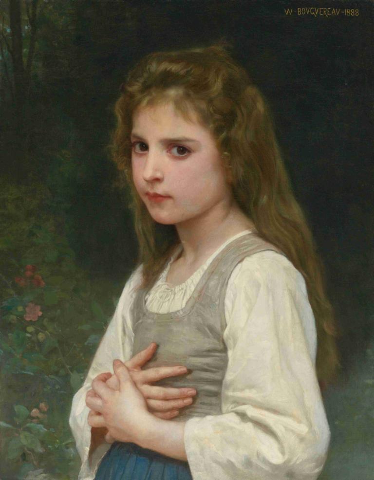 Jeanne,William-Adolphe Bouguereau,윌리엄-아돌프 부게로,오일 페인팅,오일 페인팅, 여자 1명, 독주, 긴 머리, 현실적인, 뷰어를보고, 블론드 헤어, 셔츠, 긴 소매