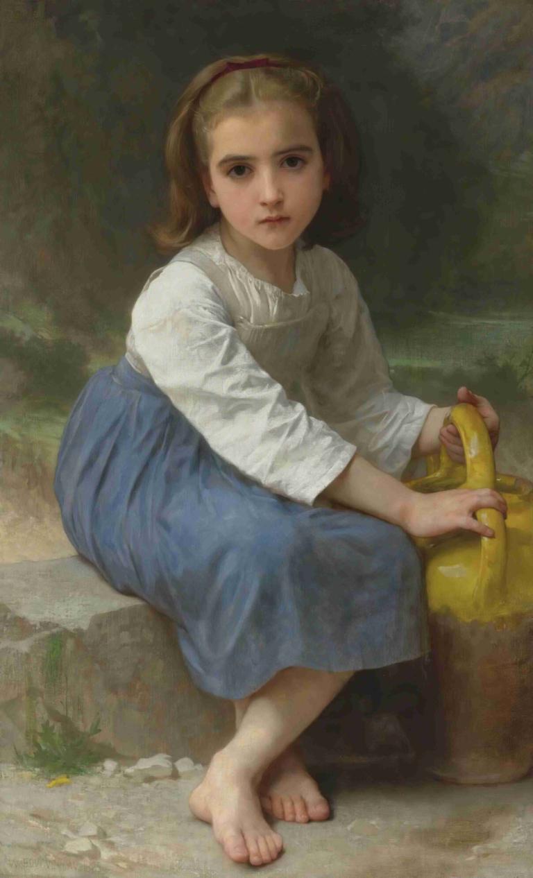 Jeune Fille À La Cruche,Mlado dekle z vrčem,William-Adolphe Bouguereau,Oljna slika,Oljna slika, 1 dekle, solo