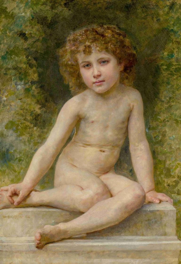 L'amour Au Repos,William-Adolphe Bouguereau,Oil Painting,Oil Painting, solo, 1girl, fine art parody, nude