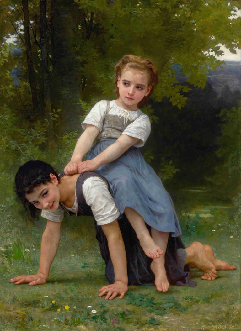 La Bourrique (The Pony-Back Ride),William-Adolphe Bouguereau,Oil Painting,Oil Painting, multiple girls