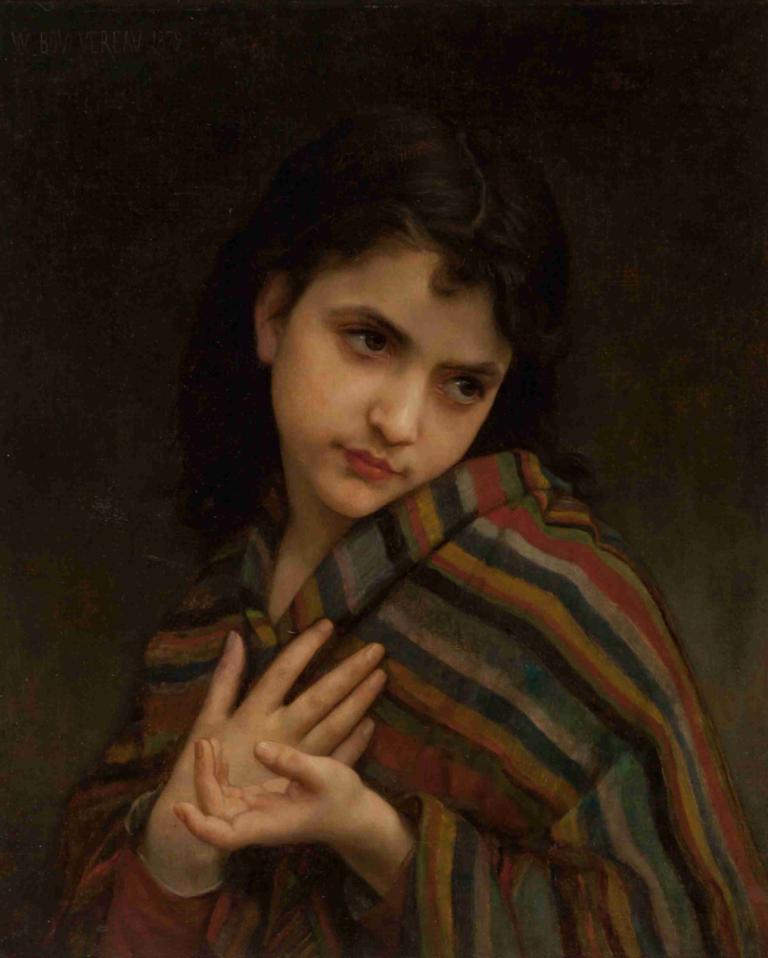 La frileuse,De kille,William-Adolphe Bouguereau,Olieverf,Olieverf, solo, 1meisje, parodie op beeldende kunst