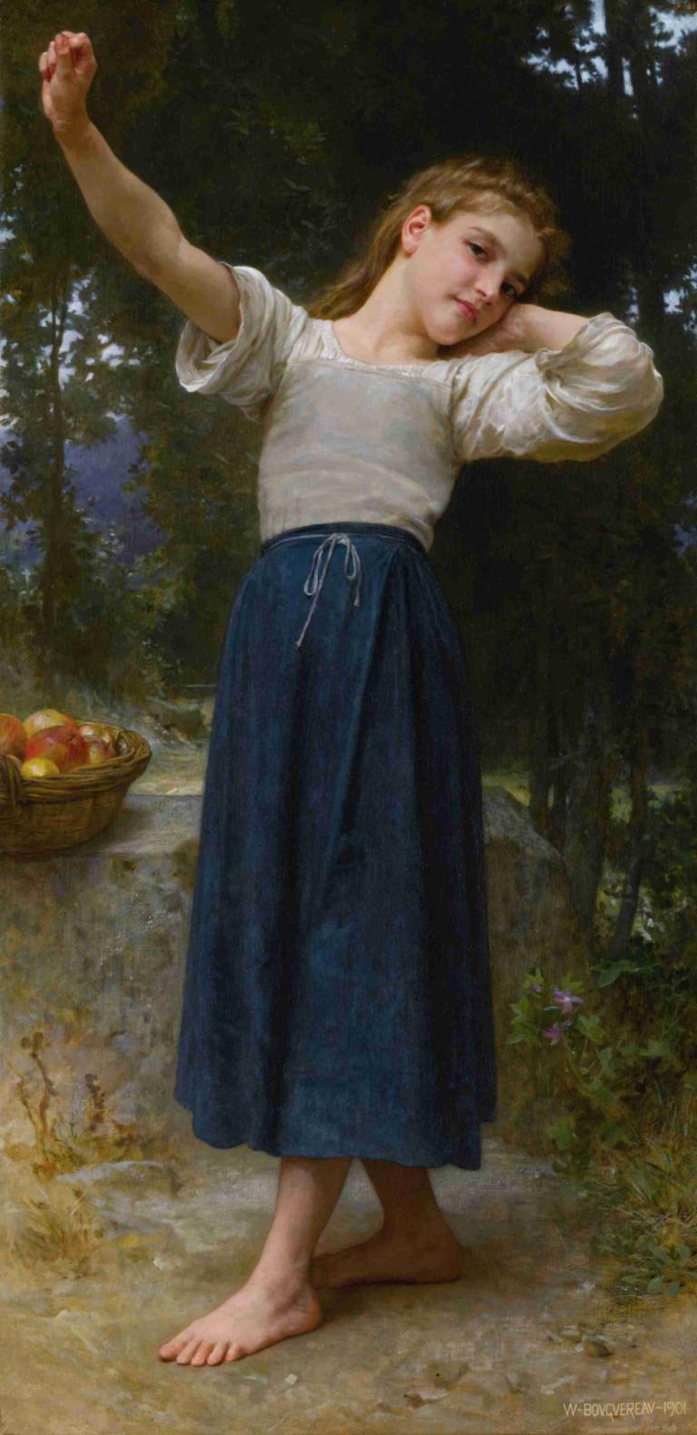 La paresseuse,Lena ženska,William-Adolphe Bouguereau,Oljna slika,Oljna slika, bosi, 1 dekle, solo