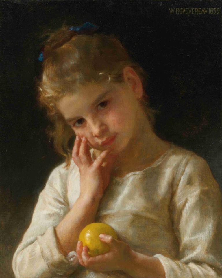 Le Citron,Sitronen,William-Adolphe Bouguereau,Oljemaleri,Oljemaleri, 1 jente, solo, frukt, realistisk, mat