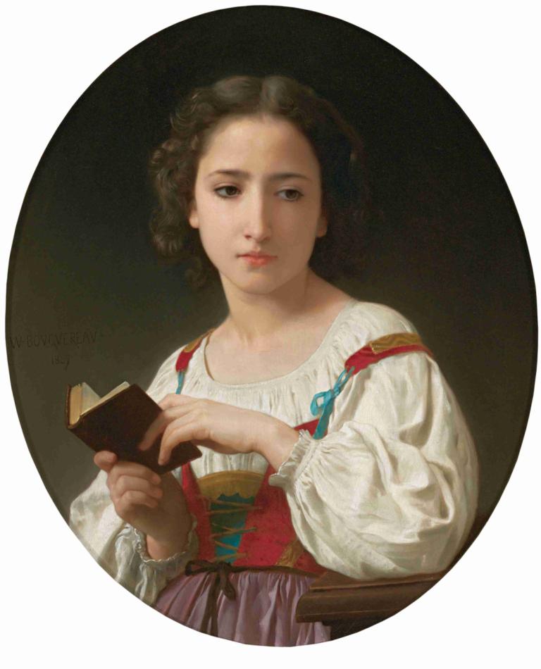 Le Livre D'heures,Het getijdenboek,William-Adolphe Bouguereau,Olieverf,Olieverf, 1meisje, solo, boek